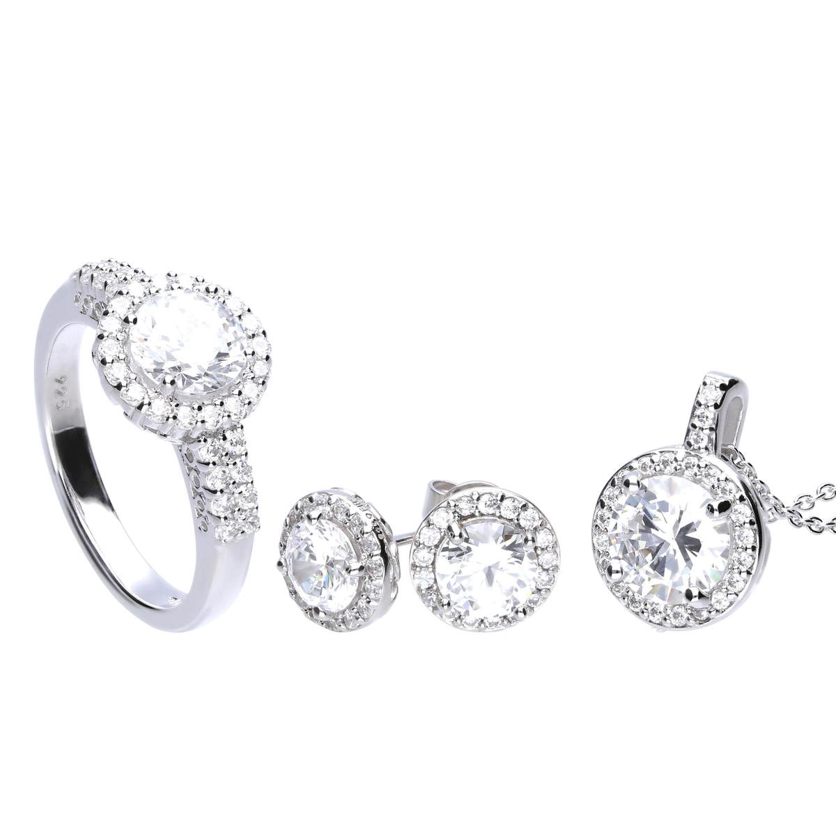 Diamonfire - Zilveren set Maat 18.0 - Ring, Collier, Oorbellen - Entourage