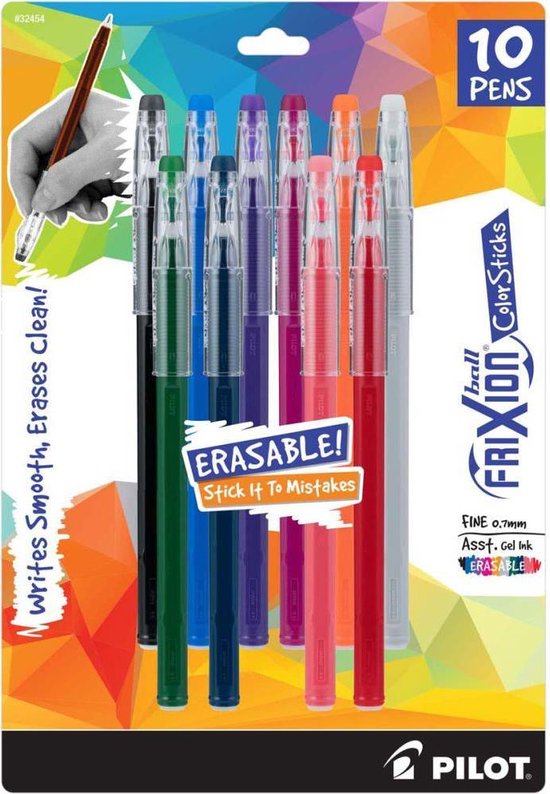 Pilot FriXion - set met uitwisbare gelpennen - diverse kleuren - 10 stuks in set.