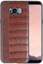 Croco Hard Case - Hoesje Hoesje Geschikt voor voor Samsung Galaxy S8 Plus Donker Bruin