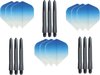 Afbeelding van het spelletje 3 sets (9 stuks) Super Sterke - Dragon darts  - Fade Top Blauw - darts flights - plus 9 extra zwarte - darts shafts