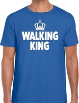 Walking King t-shirt blauw heren - feest shirts heren - wandel/avondvierdaagse kleding M