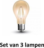 Retro LED lamp Amber glas | ø = 60mm  L = 107mm | 2200K Warm Wit | E27 4W vervangt 35W | Set van 3 stuks