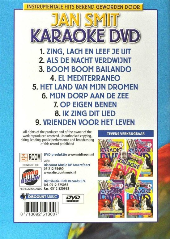 Achterkant Jan Smit Karaoke DVD met tracklist en andere DVD-hoezen.