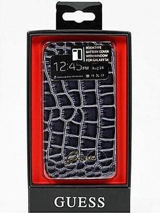 Nieuwe Guess Samsung Galaxy S4 Mini Battery Cover Book Case with Window view - Croco zwart - - GUESS