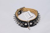 Dog's Companion Leren Halsband - met Spikes - Lengte: 45cm Verstelbaar van: 32-41 cm x 40 mm - Zwart/Naturel