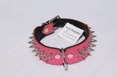 Dog's Companion Leren Halsband - met Spikes - Lengte: 50cm Verstelbaar van: 40-47 cm x 40 mm - Roze/Zwart