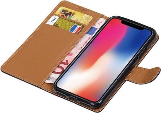 BestCases.nl Housse Apple iPhone X en cuir véritable de type livre en cuir noir