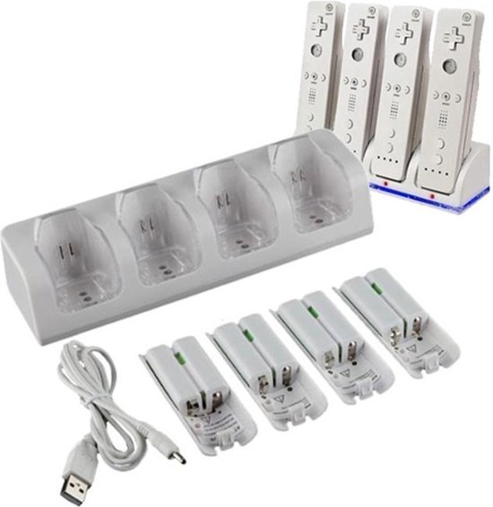 USB Oplaadstation met 4 accu's voor Wii controllers - Wit | bol.com