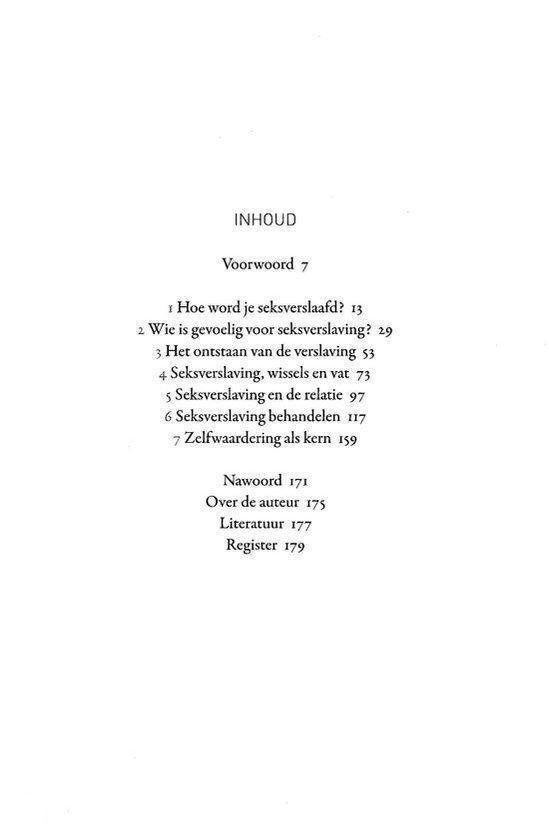 Inhoudsopgave met hoofdstukken en paginanummers.