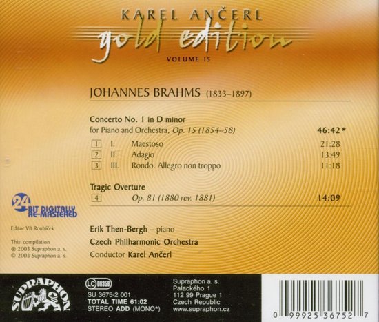 Eric Then-Bergh, Czech Philharmonic Orchestra, Karel Ančerl - Brahms: Piano Concerto No.1/Tragic Overture (Ančerl Vol.15) (CD)