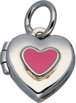 Lilly medaillon hart met roze hart - zilver - 10 mm