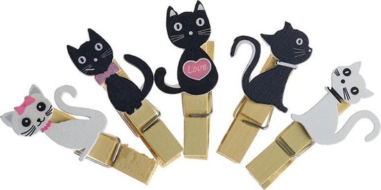 Bol Com Houten Knijpers Met Katten Ophang Touwtje Waslijn Kat Decoratie 10 Stuks