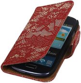 Lace Bookstyle Wallet Case Hoesjes Geschikt voor Samsung Galaxy S3 mini i8190 Rood