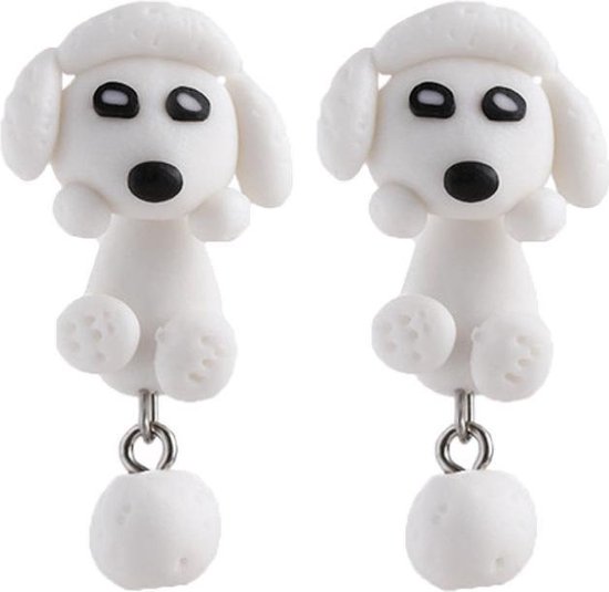 Fako Bijoux® - Oorbellen - Dansende Hond - Wit