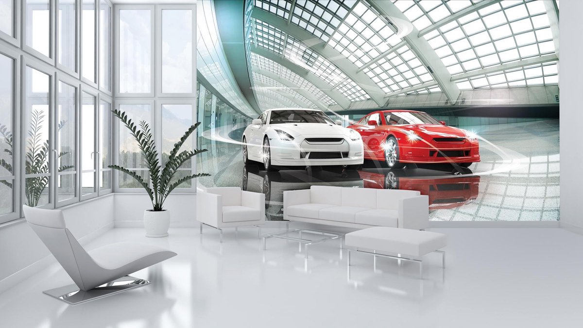 Fotobehang Auto | Wit, Rood | 152,5x104cm