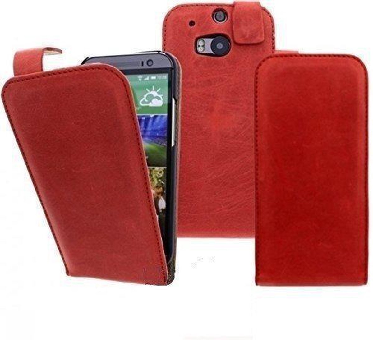 Devills Crazy Lederen Flip Case HTC One M8 Hoesje Crazy Red
