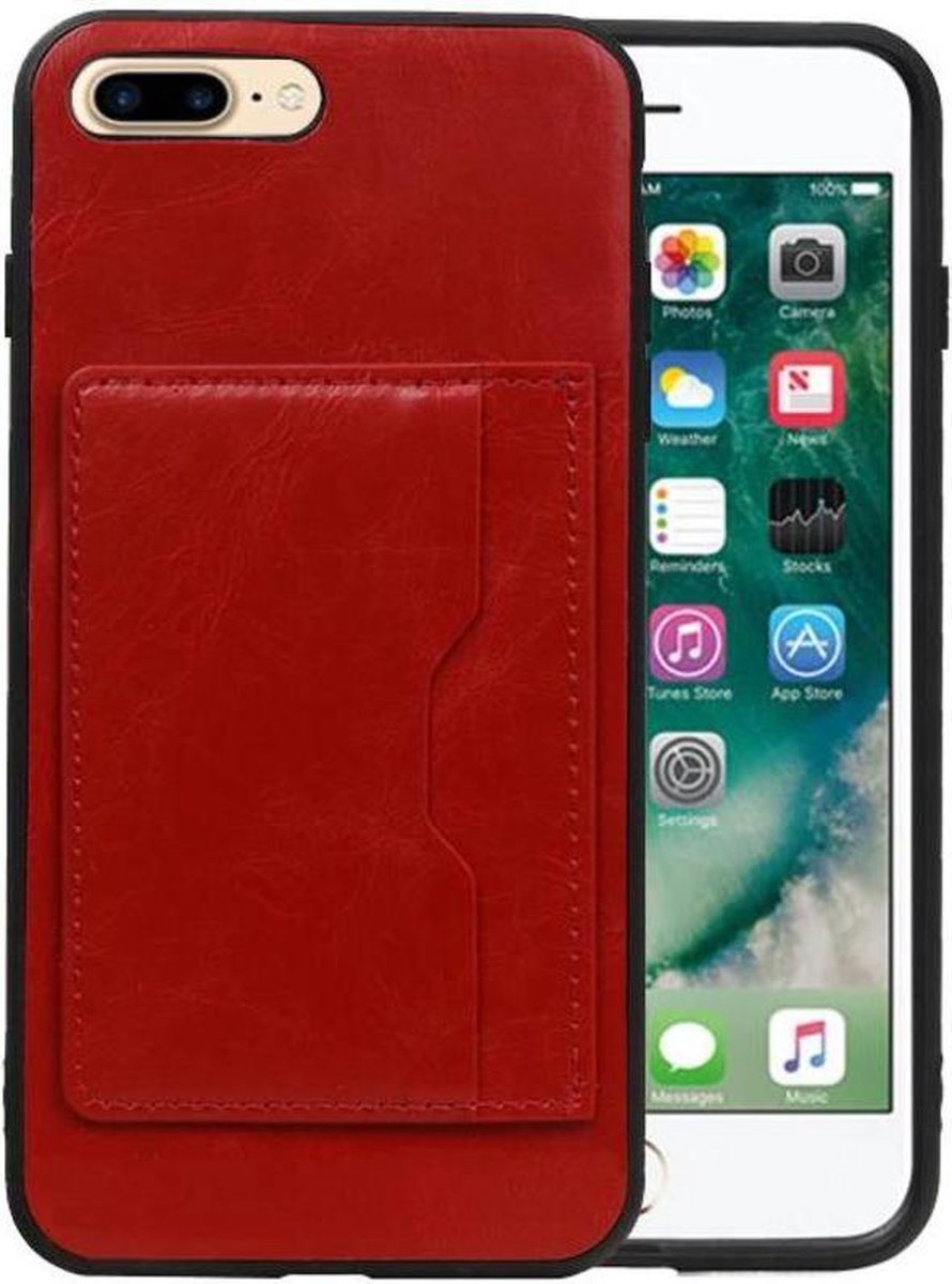 Rood Staand Back Cover 1 Pasje Hoesje voor iPhone 8 Plus