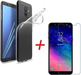 Samsung Galaxy A6 (2018) Hoesje Transparant TPU Siliconen Soft Case + Tempered Glass Screenprotector