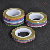 NBH® 6 rolletjes Striping Tape - 2mm - nagelversiering met glitters - 6 kleuren