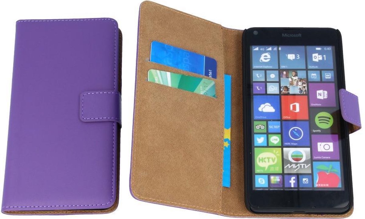 Nokia Lumia 640 Luxe PU Leather Book Case Paars Purple
