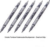5 stuks Tombow Fudenosuke Brush Pen - Zwart en Grijs, verpakt in een Zipperbag