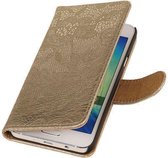 Goud bloem bookcase Samsung Galaxy J5 Hoesje