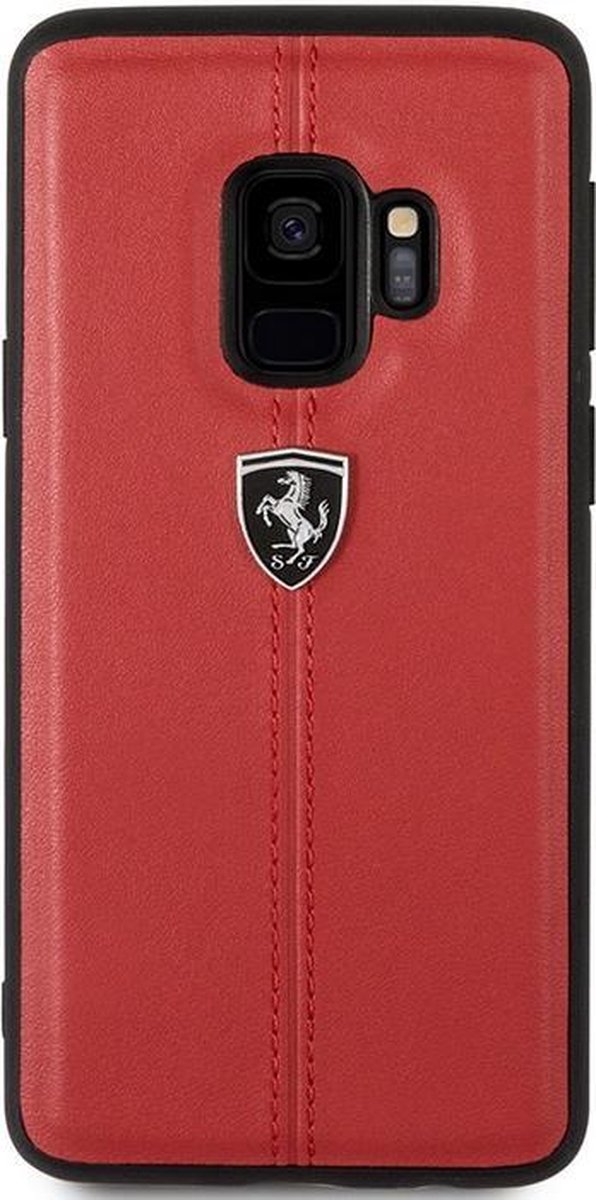Ferrari Stripe Leather Hard Case voor Samsung Galaxy S9 - Rood