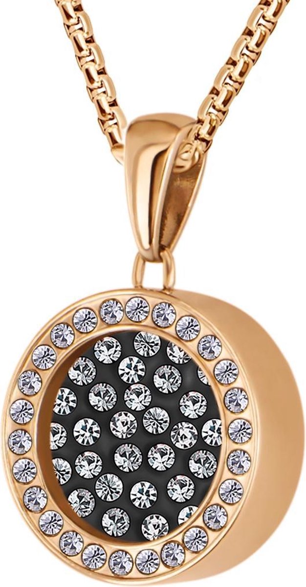 Quiges 12mm Mini Munt Hanger Rosékleurig RVS Glans met Zirkonia Munt en Box Ketting Ankerketting 42-46cm