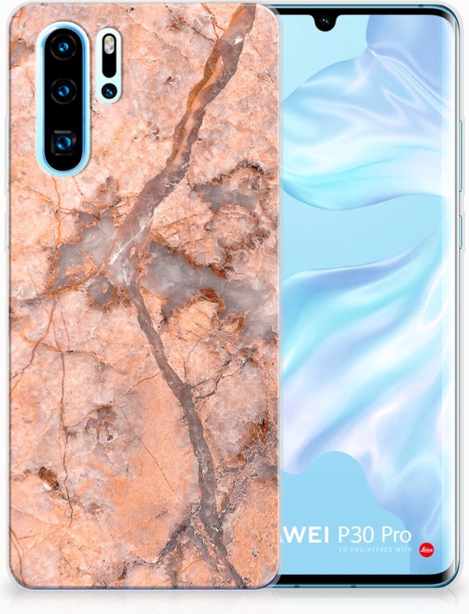 Huawei P30 Pro TPU Siliconen Hoesje Marmer Oranje