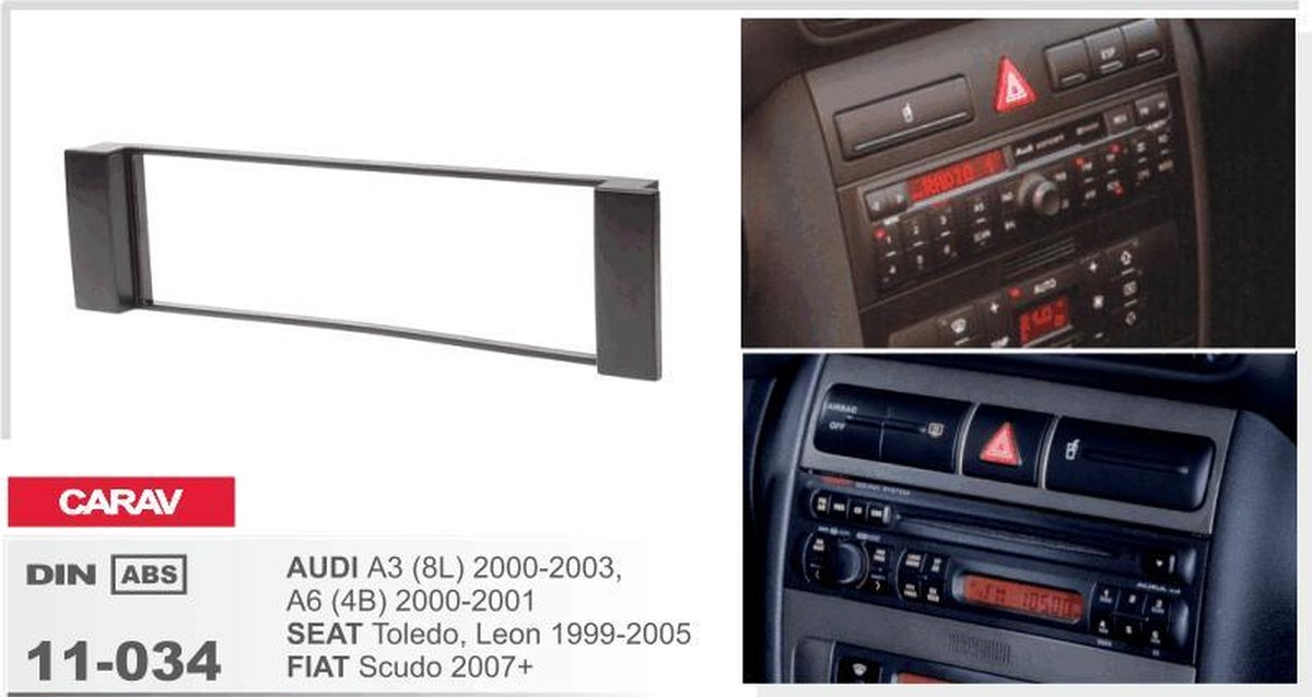 1-DIN SEAT Toledo, Leon 1999-2005 / AUDI A3 (8L), 2000-2003, A6 (4B) 2000-2001 / FIAT Scudo 2007+ inbouwpaneel Audiovolt 11-034 - Merkloos