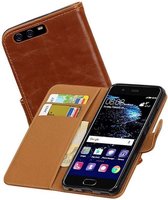 Zakelijke Book Case Telefoonhoesje Geschikt voor de Huawei P10 - Portemonnee Hoesje - Pasjeshouder Wallet Case - Bruin