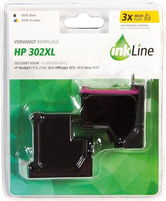 InkLine HP 302 Inktcartridges XL Zwart en Kleur HP 302 XL bol
