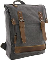 Luanzo Canvas Laptop Rugzak met Leer Houston Donker grijs
