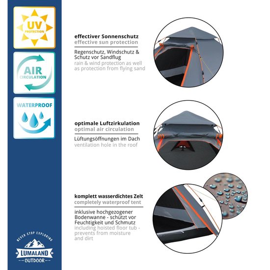 Lumaland Koepeltent Quick Up System Outdoor - Grijs - 3 Persoons van Lumaland — afbeelding 3