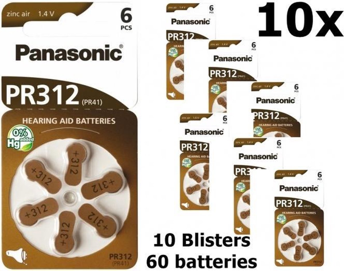 10 Blisters (60 batterijjen) - Panasonic 312 / PR312 / PR41 Gehoorapparaat batterijen