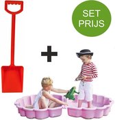 Zandbak schelp roze met plastic schep 50 cm lang rood
