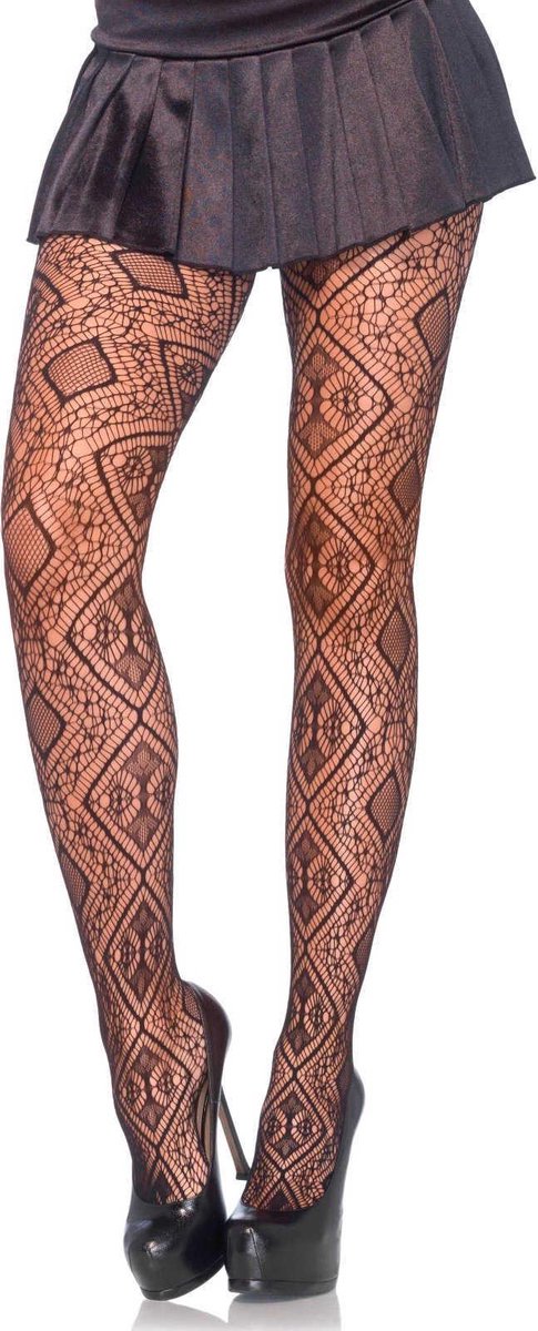Leg Avenue Zwarte Panty Netpanty met Marokaanse Ruit |One size