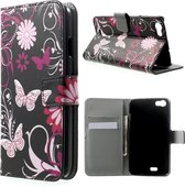 Wiko Lenny Hoesje Bloem & Vlinder (Wallet Stand Case)