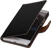 Washed Leer Bookstyle Wallet Case Hoesjes voor Huawei Ascend G510 Zwart