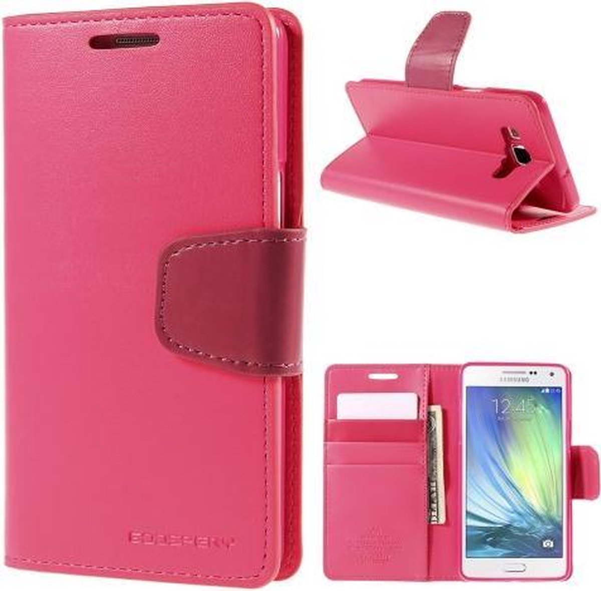 Goospery Sonata Leather case hoesje Geschikt voor: Samsung Galaxy J5 donker roze