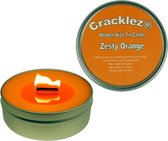4 stuks Cracklez® Knetterende Houten Lont Geurkaarsen in blik Zesty Orange. Sinaasappel Geur. Oranje.