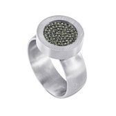 Quiges RVS Schroefsysteem Ring Zilverkleurig Mat 20mm met Verwisselbare Zirkonia Olijfgroen 12mm Mini Munt