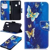 Goud blauw vlinders agenda wallet case hoesje Huawei Y6 (2019)