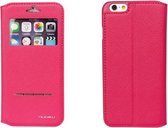 iPhone 6 / 6S 4.7 Legend leer Window View Metal Sensor flip hoesje met stand Pink / Roze