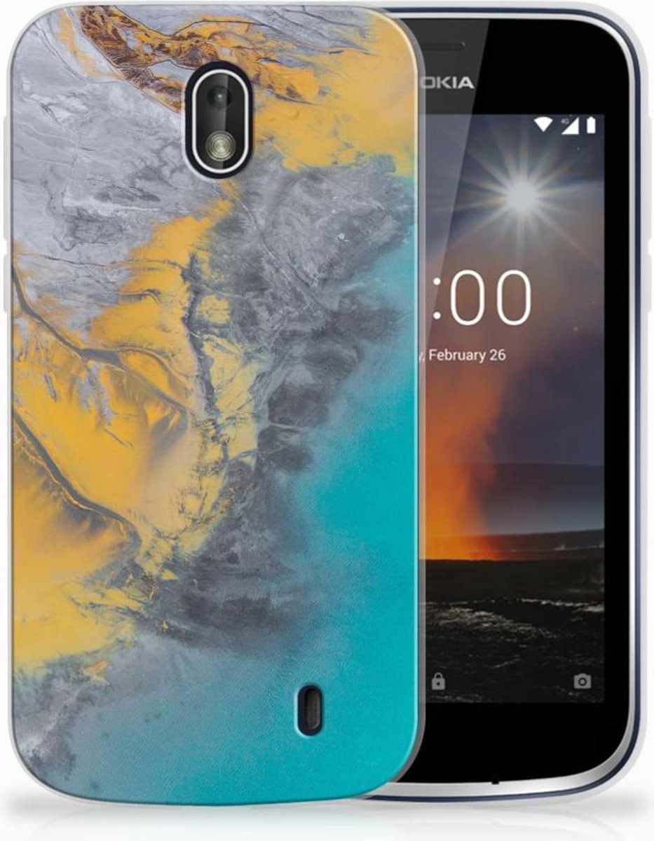 Nokia 1 TPU Siliconen Hoesje Marble Blue Gold