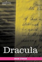 Boekcover van Dracula van Bram Stoker, met handschrift en de titel in grote witte letters.