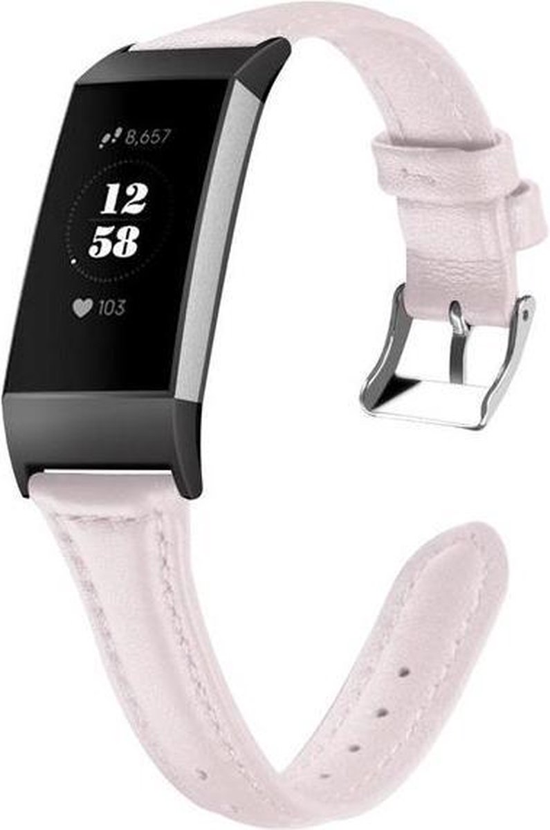 Leren bandje geschikt voor Fitbit Charge 3 - KELERINO. - Roze - Small