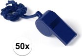 50 sifflets sportifs bleus sur un cordon