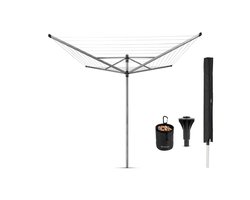 Brabantia Lift-O-Matic Advance Droogmolen - met Kunststof Betonanker, Beschermhoes en Wasknijpertasje - 60 m - Metallic Grey