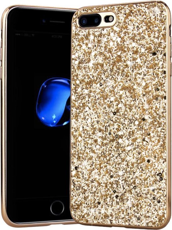 bedelaar Misleidend Onweersbui Apple iPhone 7 Plus - 8 Plus Backcover - Goud - Glitters - Hard PC Hoesje |  bol.com